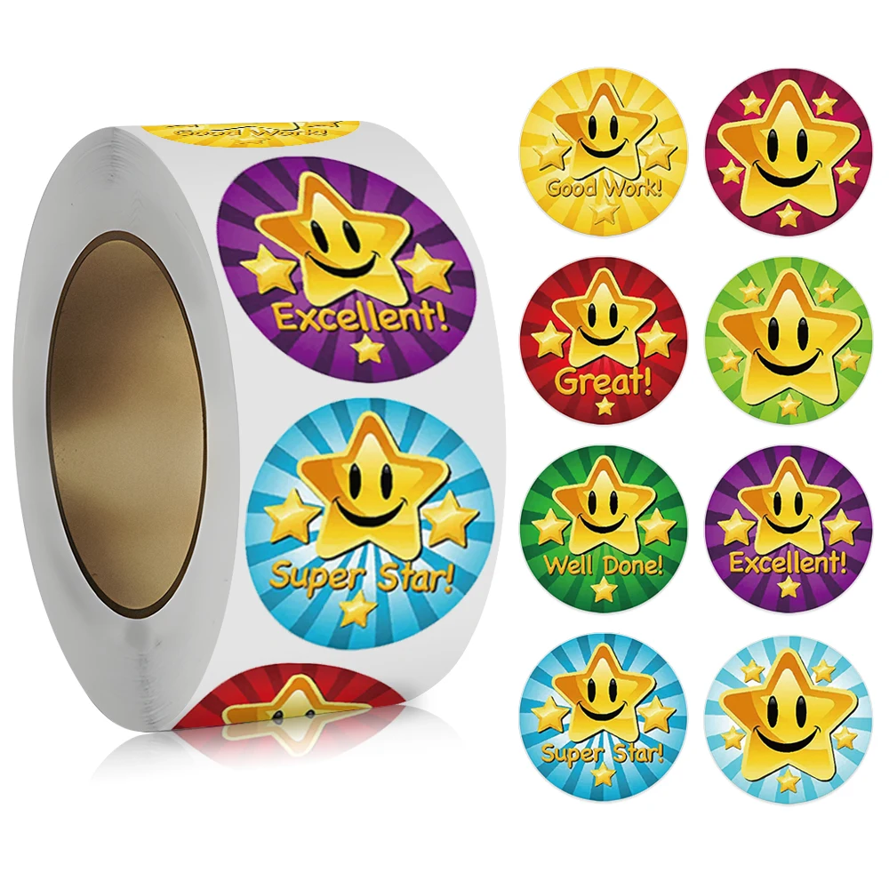 

500 шт./рулон, наклейка со звездой из мультфильма, классическая наклейка, подарочная декоративная этикетка, поощрительная студенческая канцелярская наклейка