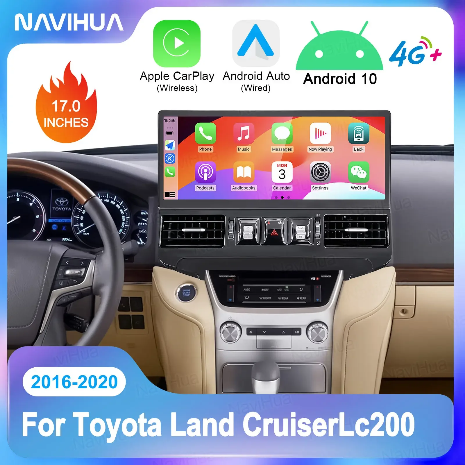 

Navihua for Toyota Land Cruiser LC200 2016-2020 Car Upgrade 17'' Android Multimedia Car Radio GPS Navigation Carplay DVD Player