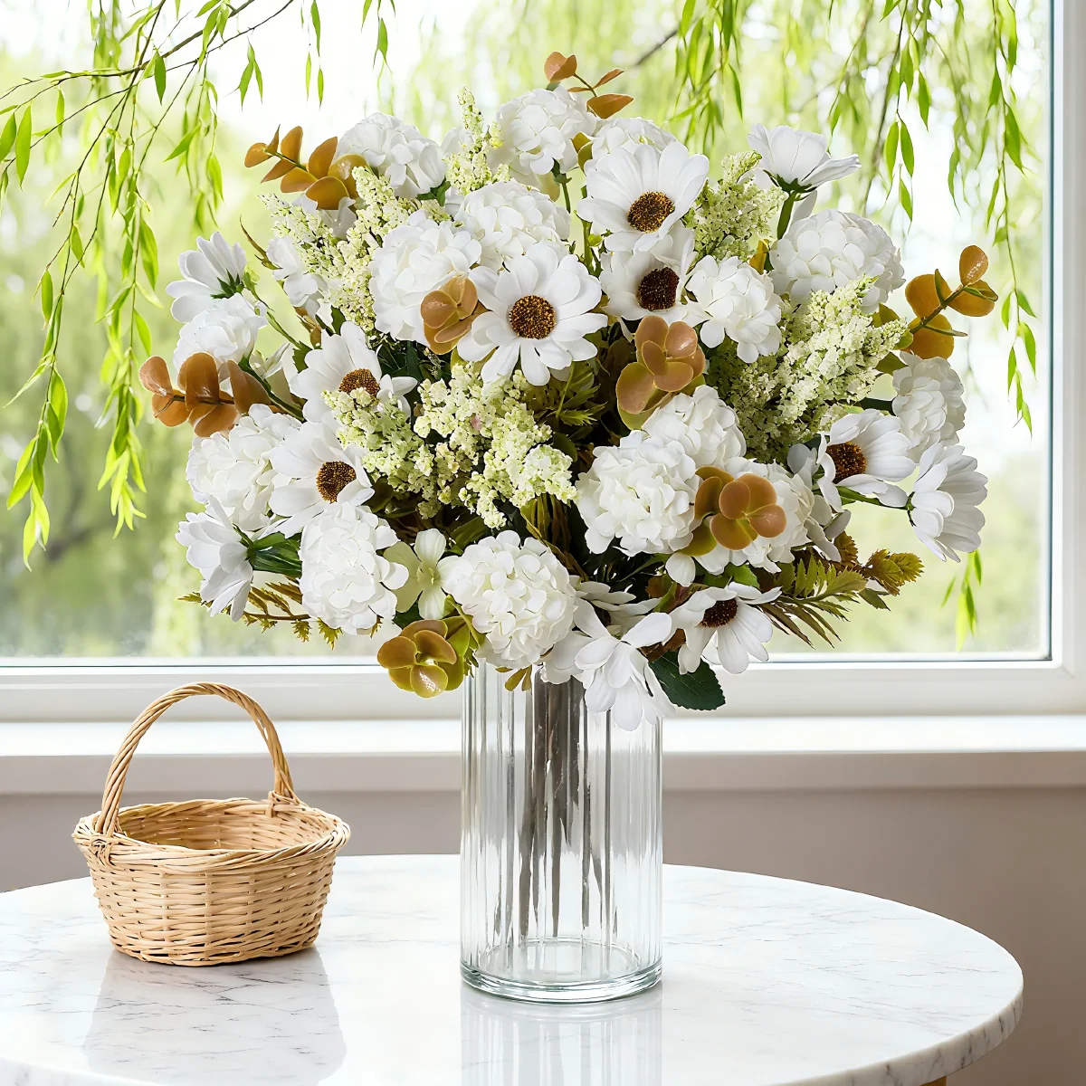 Künstliche Blumen aus Seide: Flieder und Gänseblümchen für Hochzeitssträuße, Heimdekoration, Bastelarbeiten, DIY-Geschenke, Boxen, Festivals, Outdoor, Scrapbooking und als Deko-Requisiten