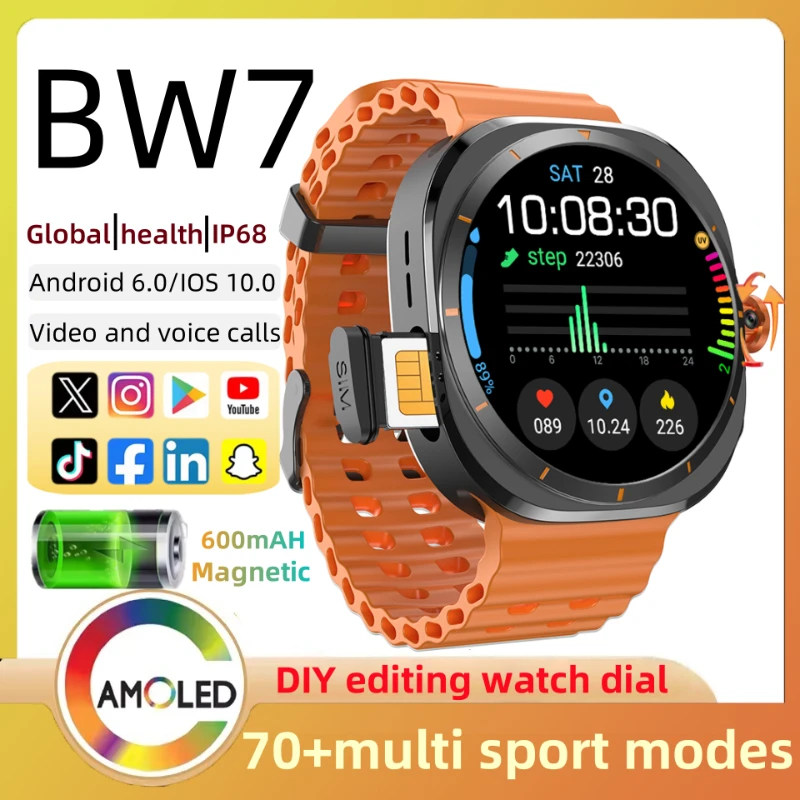 

Adult BW7 smartwatch,1.46-inch AMOLED screen,APP data synchronization,600mAh magnetic charging,70+sports mode, health monitoring