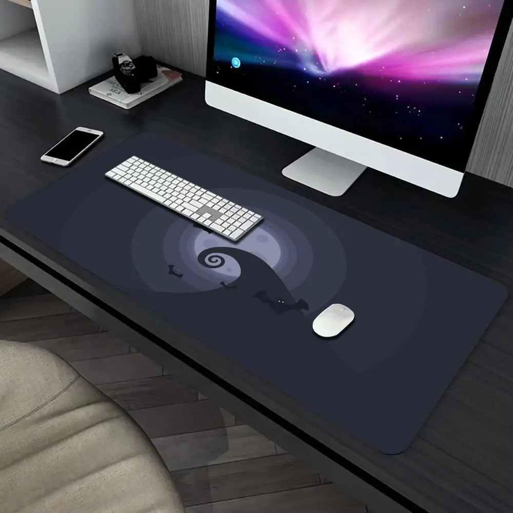 Grand tapis de souris design chauve-souris et pleine lune, tapis de bureau avec bord cousu, en caoutchouc, antidérapant, durable, illustration d'halloween