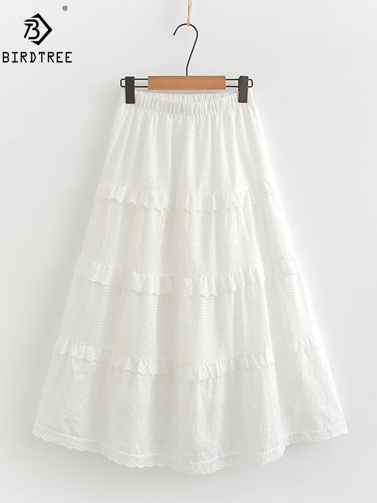 

New Spring Cotton Skirts Women Elastic Waist Lace CAKE Skirt Mori Girl Sweet Literature OL Skirt 2024 Summer B45301QM