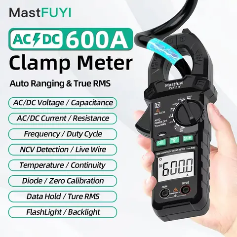 MASTFUYI Digital Clamp Meter True Root Mean Square Voltage AC/DC Multifunction High Precision Intelligent Anti-Scalding