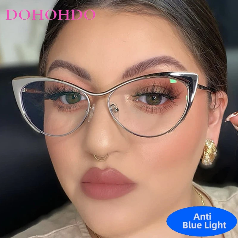 

Vintage Trendy Designer Metal Cat Eye Anti-Blue Light Glasses Women Men Fashion Luxury Brand Designer Computer Optical Eyewear