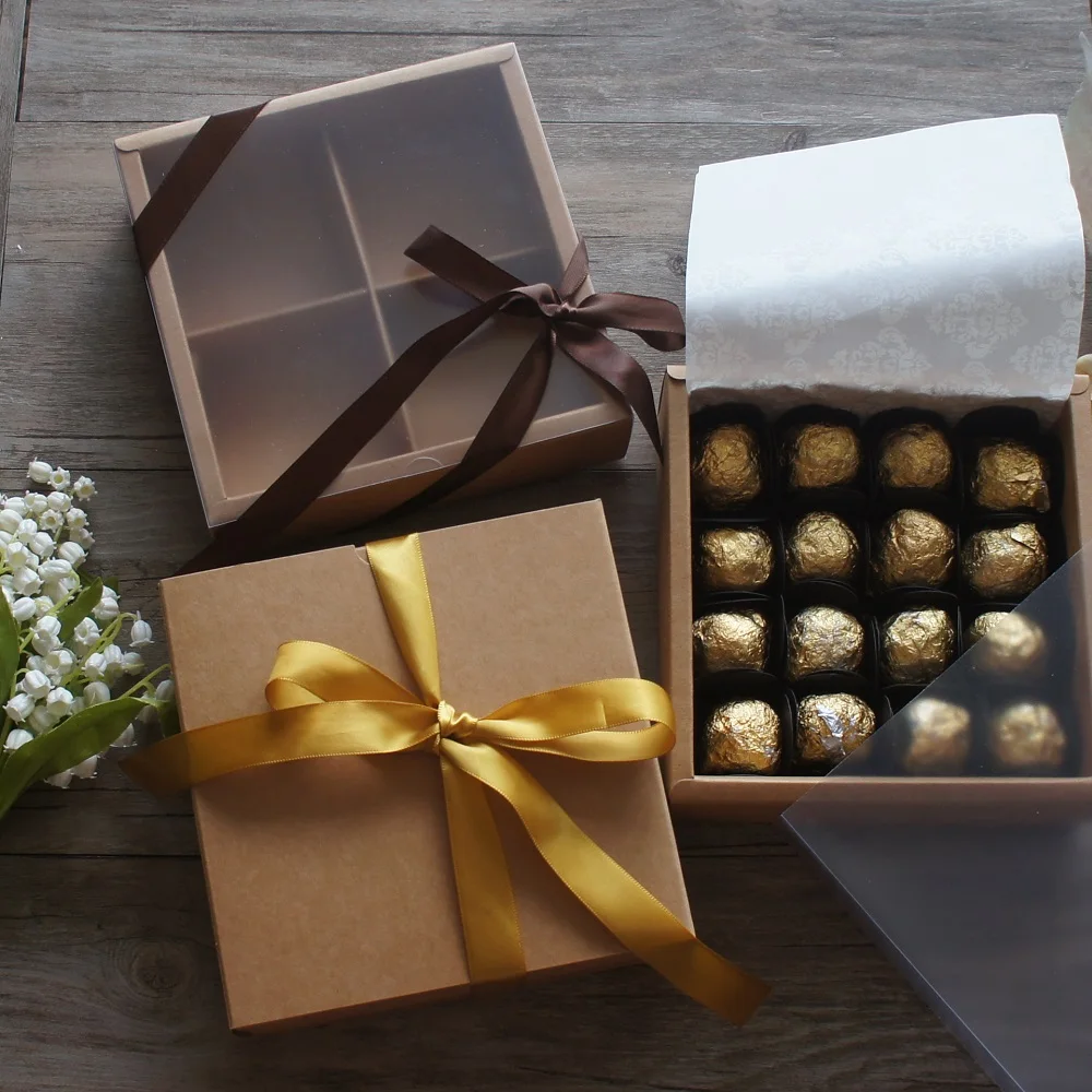 

16.4*16.4*5CM Pure Kraft Paper 10 Set Chocolate Candy Paper Box Valentine's Day Christmas Birthday Gifts Packaging Boxes