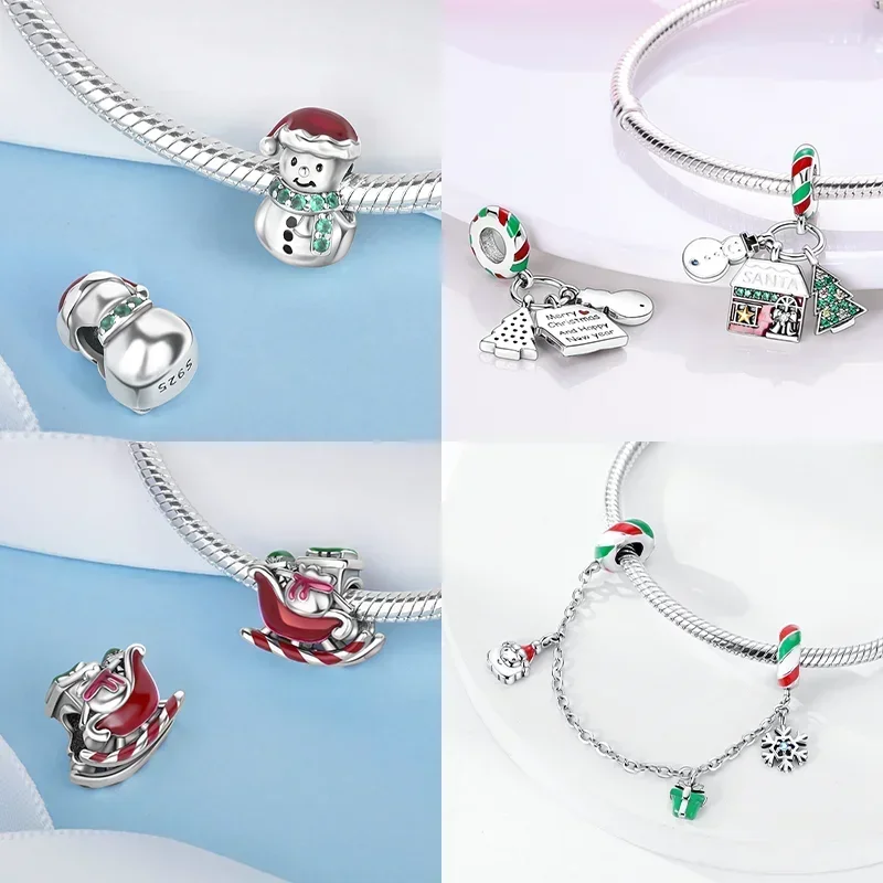 Sterling Silver 925 Christmas Tree Heart Charm Beads Fit Original Bracelet Pendant for Women DIY Fine Jewelry Christmas Gifts