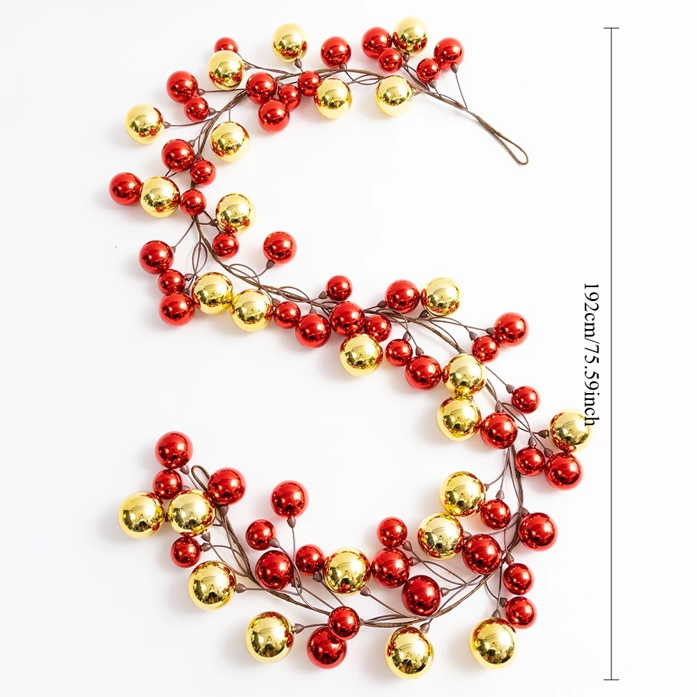 192cm flexible red-gold Christmas round ball decoration vine. Electroplated glossy decorative ball string. Decorative hanging pi