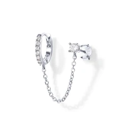 Aide 1pc 925 Sterling Silver Double Hole Chain Tassel Earrings For Women Fresh Green White CZ Zircon Pave Circle Stud Earring