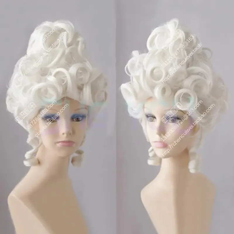 Marie Antoinette Moonlight White Queen Court Masquerade Halloween Costume Hair Wigs   Wig Cap