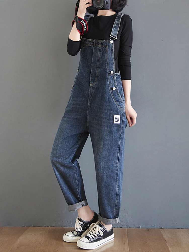 Frauen Denim Overalls Lose Breite Bein Harem Hosen Hohe Taille Baumwolle Stretch Frühling Herbst plus Größe Schlankheits Anzug