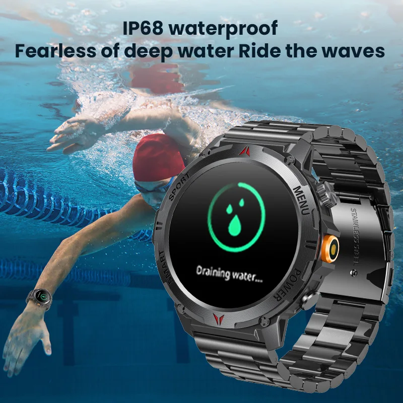 Новые умные часы для мужчин и женщин, светодиодный фонарик IP68, водонепроницаемый, 100 спортивных режимов, фитнес-трекер, металлический каркас, уличные умные часы