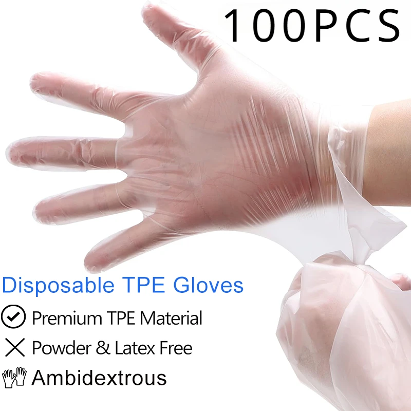 100PcsTPE Disposable Gloves Latex Free Transparent Waterproof Gloves DIY Hair Dyeing Household Kitchen Cleaning Tool