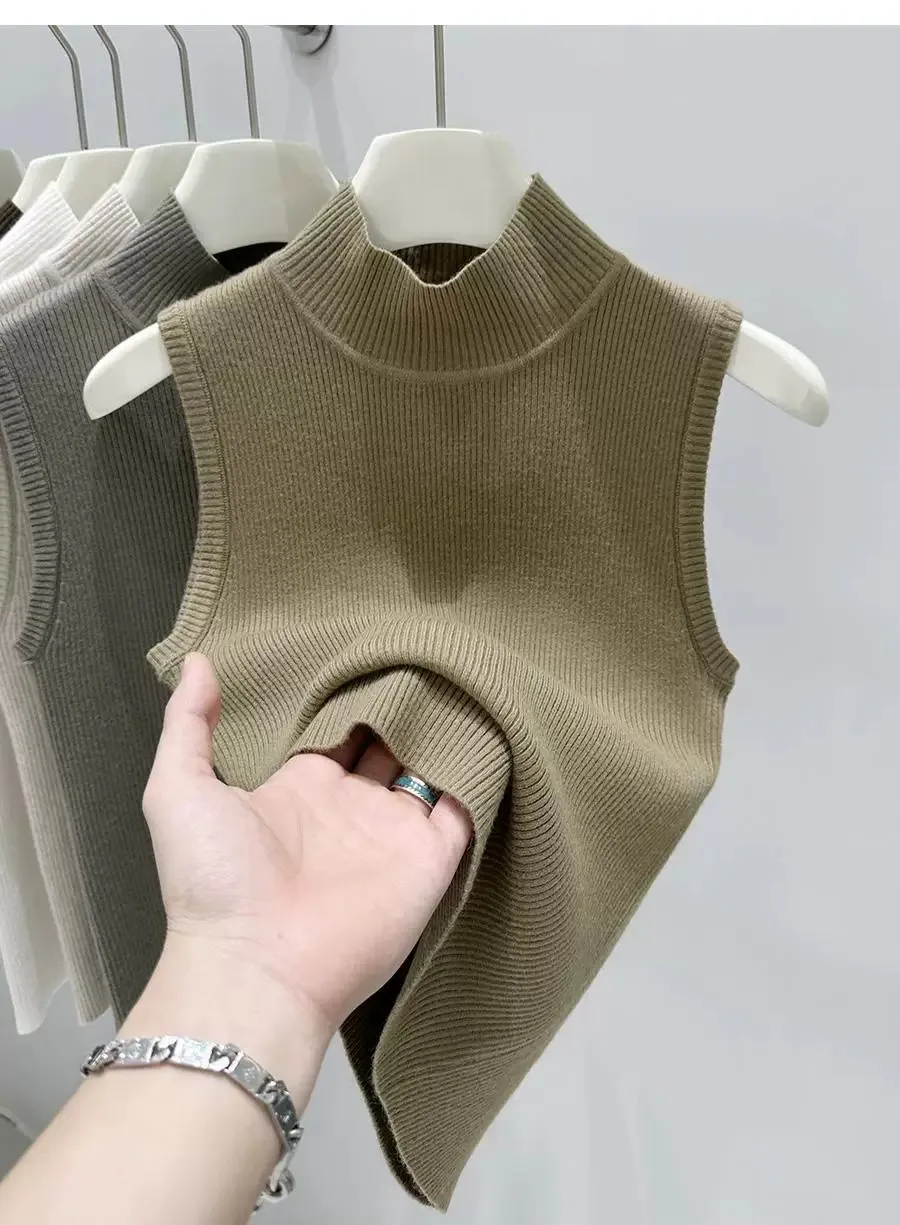 AOSSVIAO 2026 Sommer Neu Mock Neck Ärmellos Damen Strickpullover Slim Fit Basic Sweater Tank Top Vielseitige Innenbekleidung – Detail 13