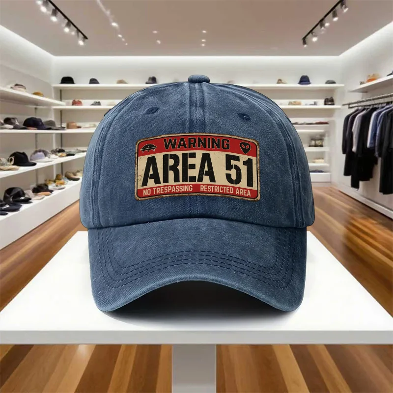 Customization 1pc Adjustable Baseball Cap, Warning Alien Area 51 Polyester Duckbill Cap Men Women Outdoor Hat, Retro Printed