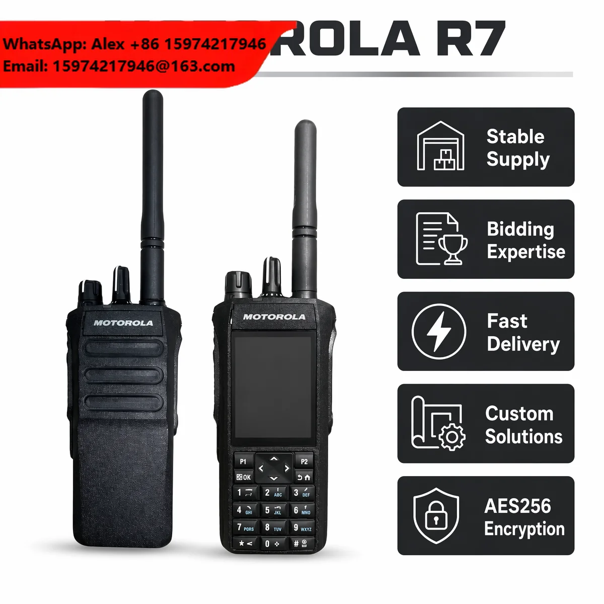 Original Motorola Walkie Talkie R7A Long Range Two Way Radio R7 FKP Portable Handheld Radio Mobile Wifi AES256 Waterproof IP68