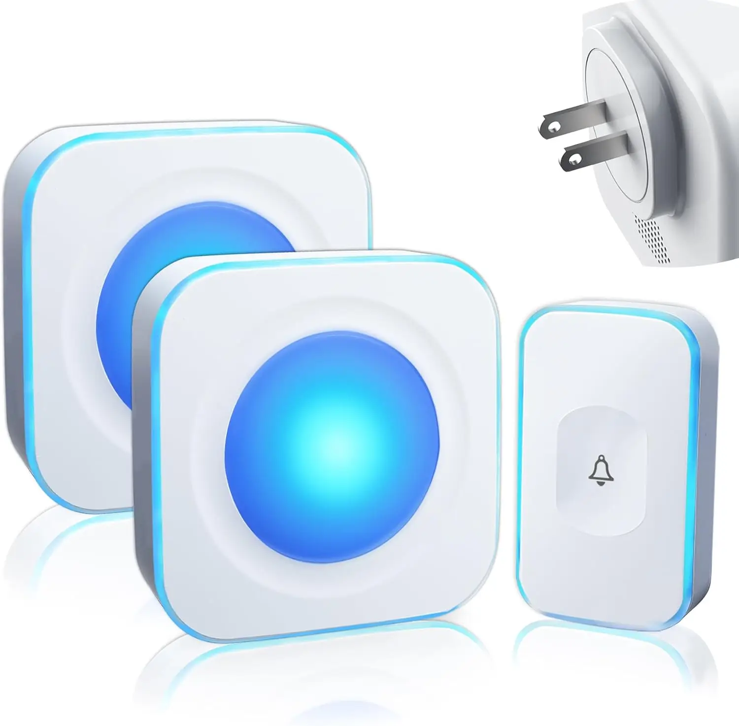 

Беспроводной дверной звонок с радиусом действия 1200 футов, водонепроницаемый, со светодиодной подсветкой, 36 мелодий, 4 уровня громкости (2 приемника и 1 кнопка, белый)