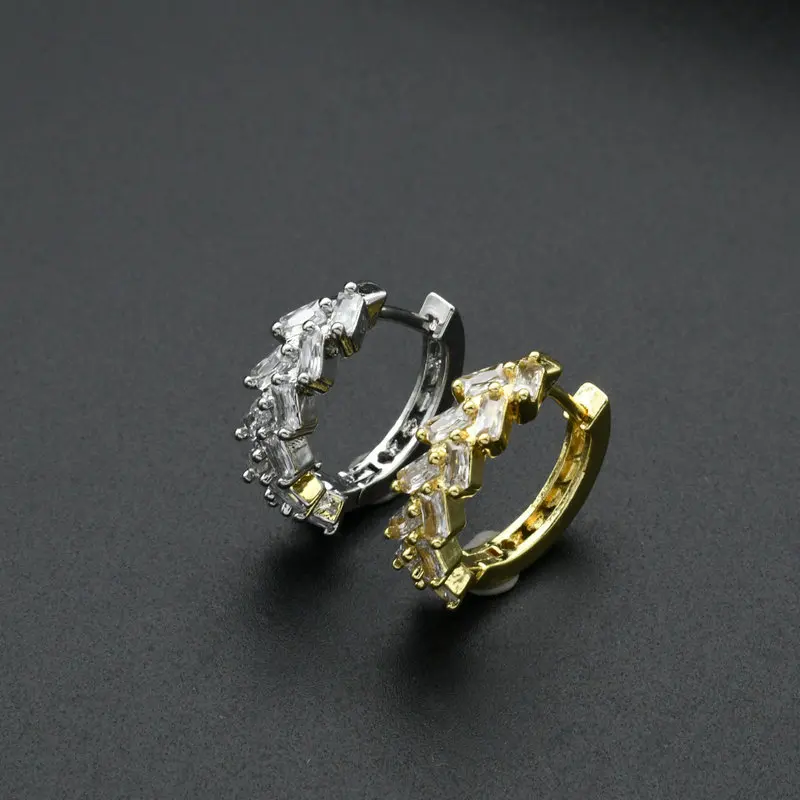 

Korean Style Delicate Anti Rust Gold Rhodium Plated Big CZ Setting Round Hoop Earrings for Women Girl