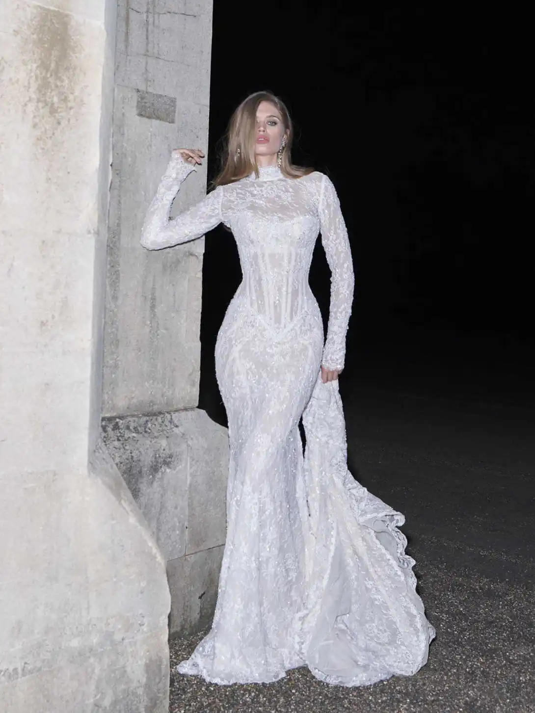 Glamorous Fashion Bridal Dresses Lace Mermaid Long Sleeve High Neck Detachable Ballgown Wedding Gown Formal Prom Dressed - view 5