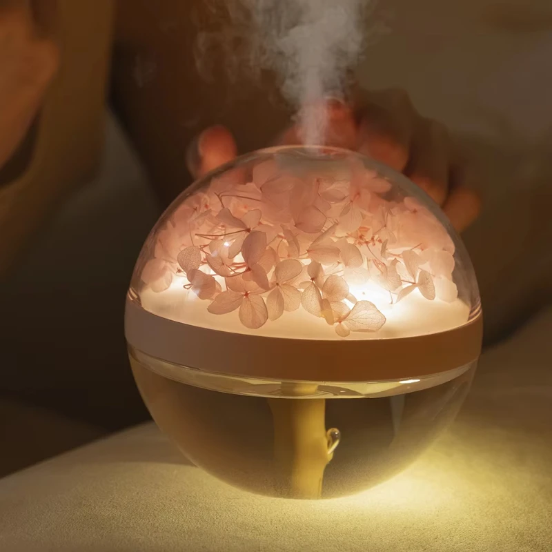 Хрустальный гель, прозрачный домашний ультразвуковой увлажнитель воздуха со свежим цветком, хрустальный мини-прохладный туманообразователь с ночником