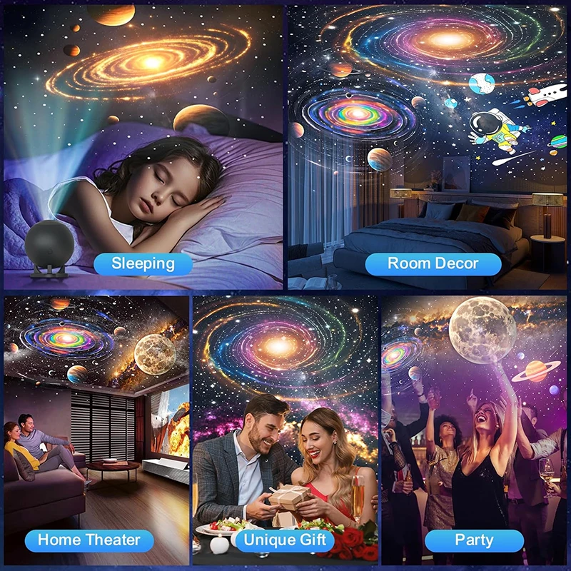 Projetor planetário para quarto, 12 discos de imagem, projetores de galáxia, luz noturna estrela, iluminação de ambiente de teto, lâmpada de espaço