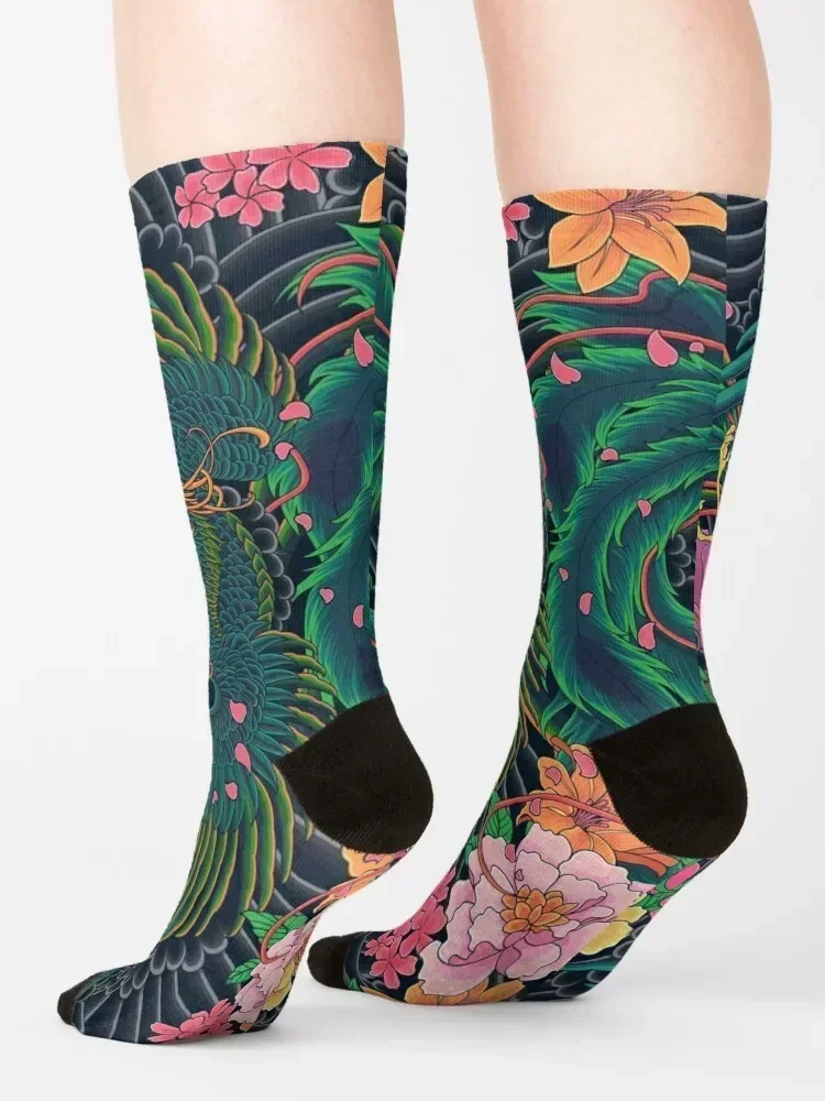 Japanese Motive Design, The Grand Phoenix Socks hiking floral men cotton high quality designer Socks Woman Men's