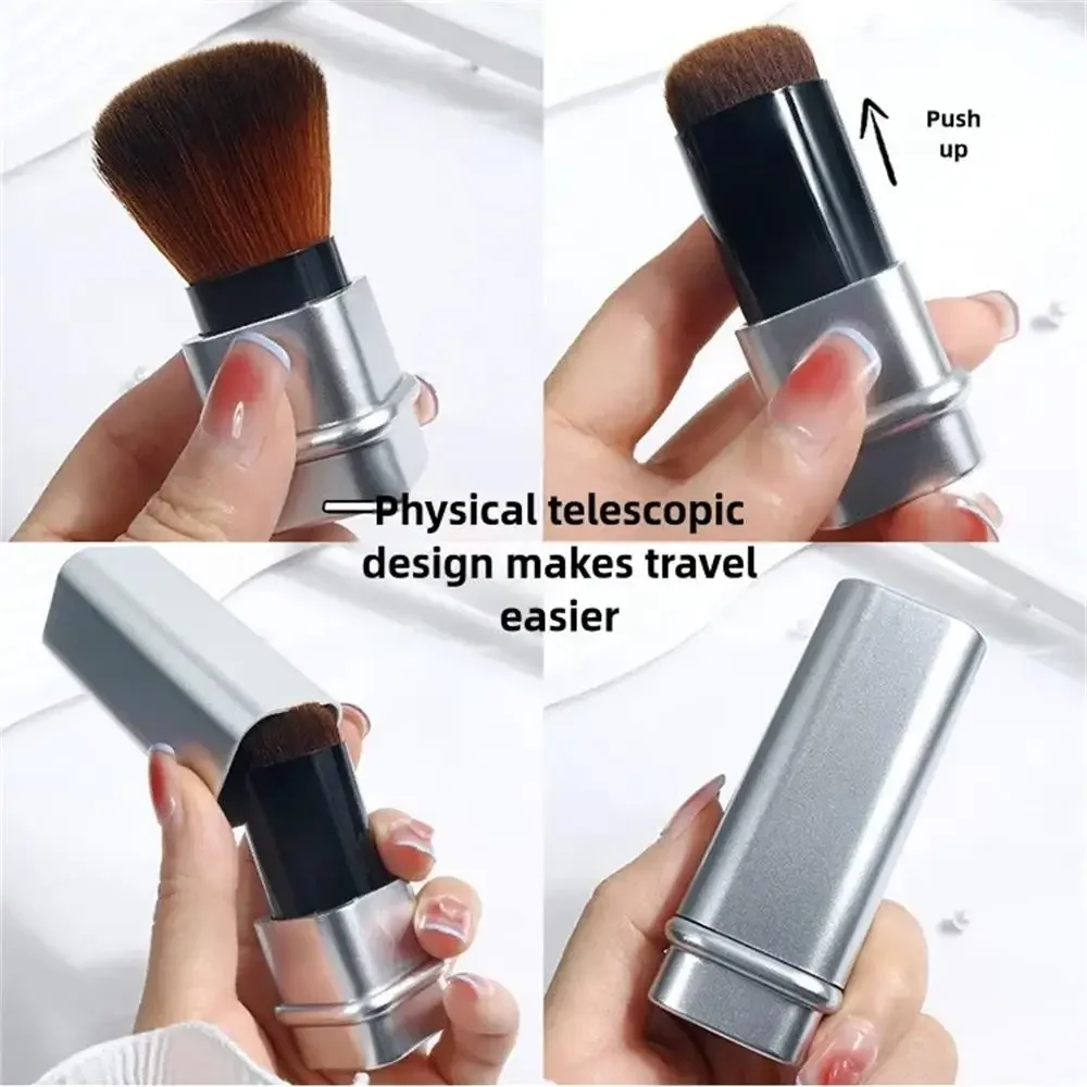 Pincel quadrado retrátil único para blush – pó solto e pincel de configuração com capa, ferramenta de maquiagem multifuncional portátil