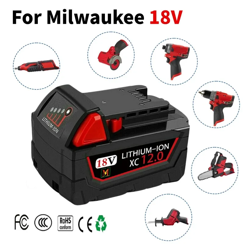 Imagem -04 - Substituição Recarregável da Bateria de Lítio para Milwaukee 18v 12.0ah M18 xc 4811-1860 48-11-1850 48-11-1840 48-11-1820