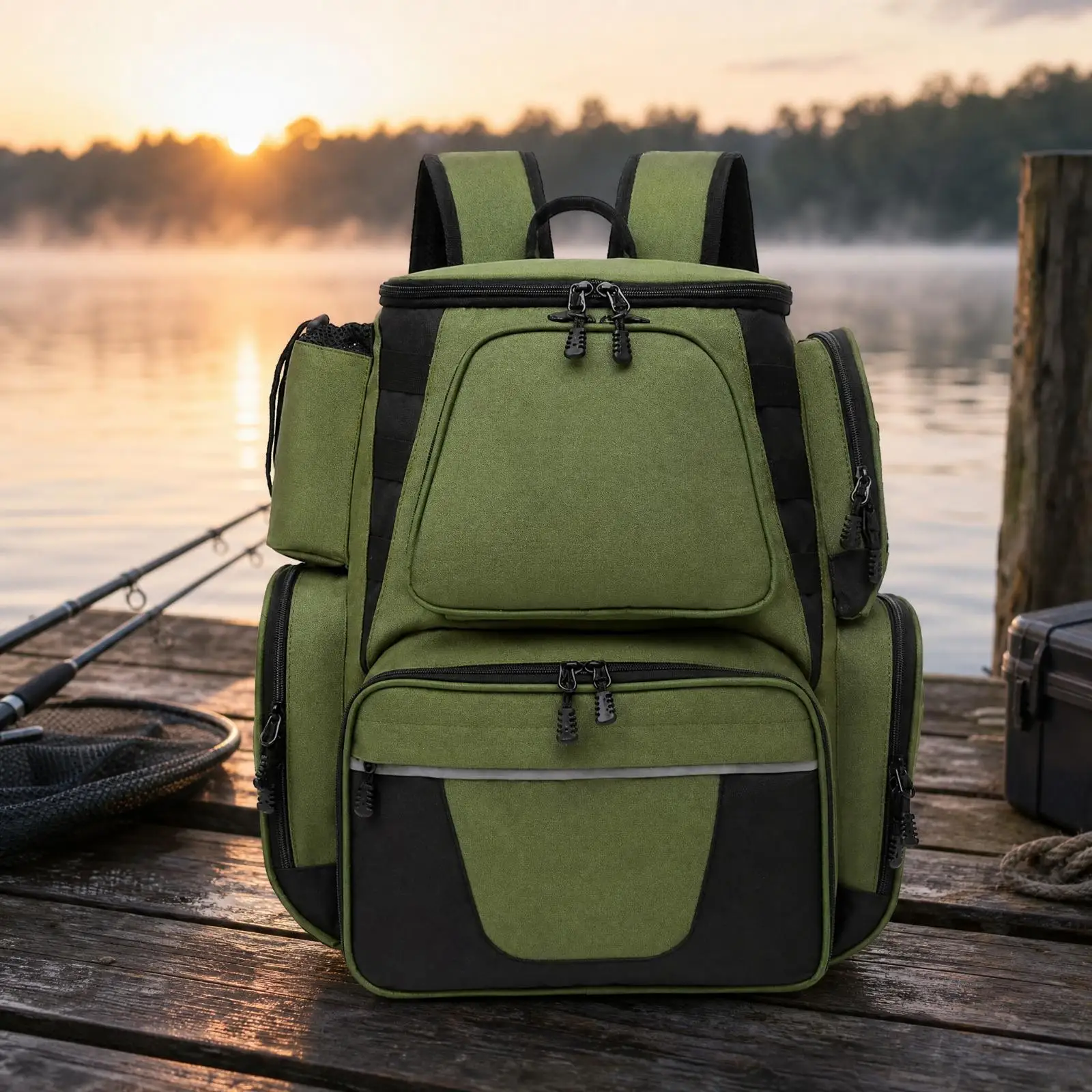 Compact Fishing Backpack with Padded Shoulder Straps for Tackle Boxes and Personal Items on Trips