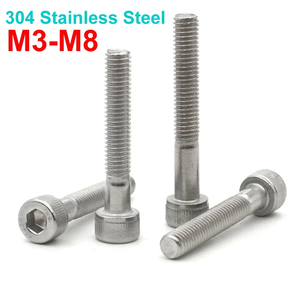 10 /2 /1pcs M3 M4 M5 M6 M8 304 Stainless Steel Lengthened Long Allen Hexagon Hex Socket Cap Head Half Thread Screw Bolt