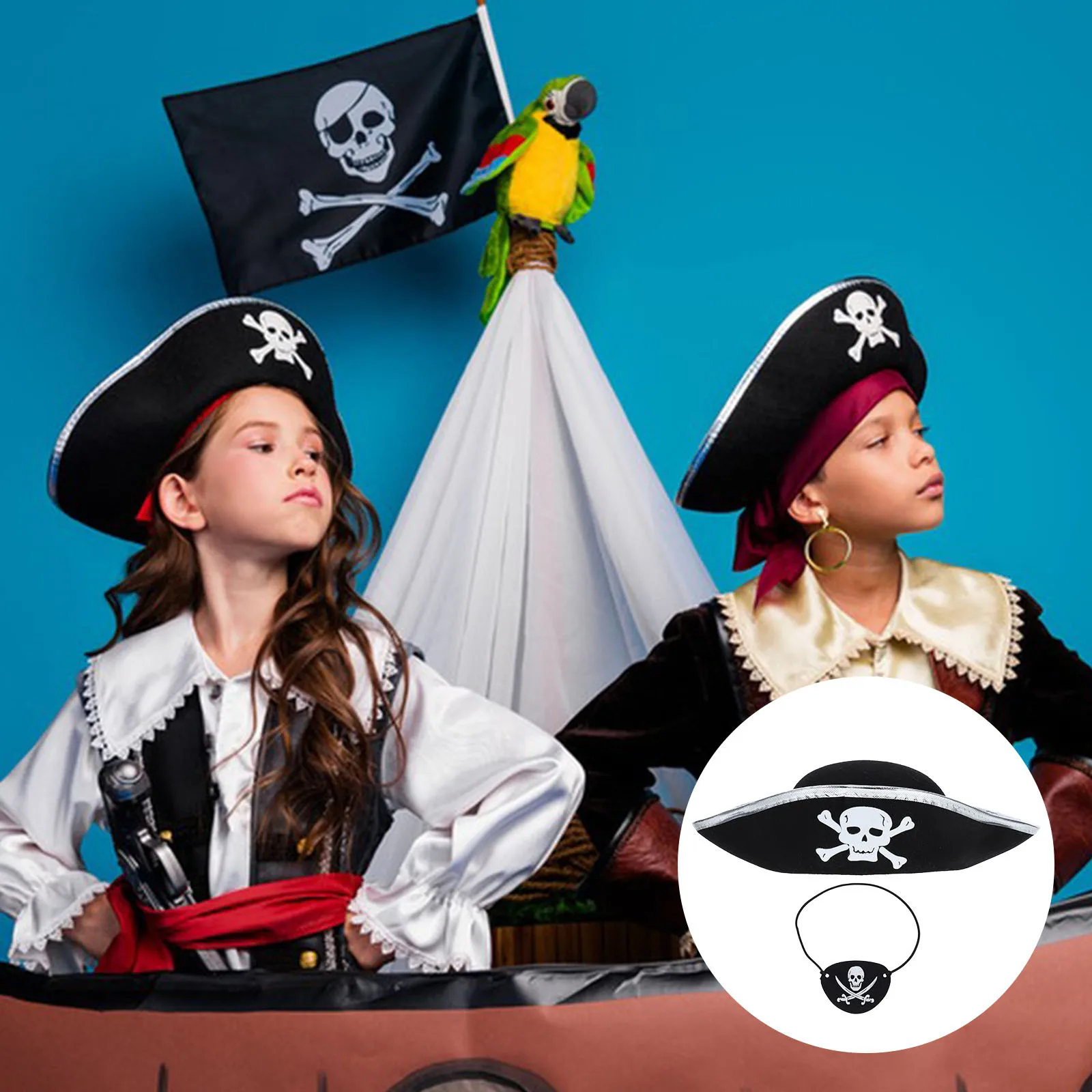 2개 세트 해적 눈가리개 클래식 해골 모자 가면 파티 할로윈 액세서리 의상 용품