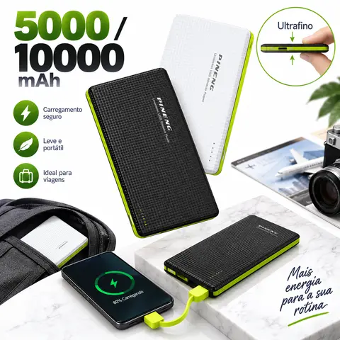 Power Bank 5000mAh E 10000mAh Com Adaptador E Carregador Portátil V8 Para Uso Diário E Viagem