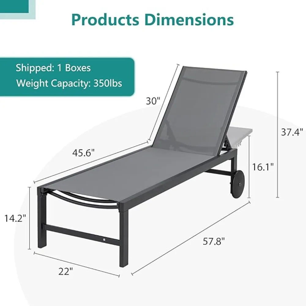 Chaise Lounge Outdoor Set of 2, Pool Lounge Chairs for Outside w/5-Position Adjustable Backrest & All Weather,Tanning