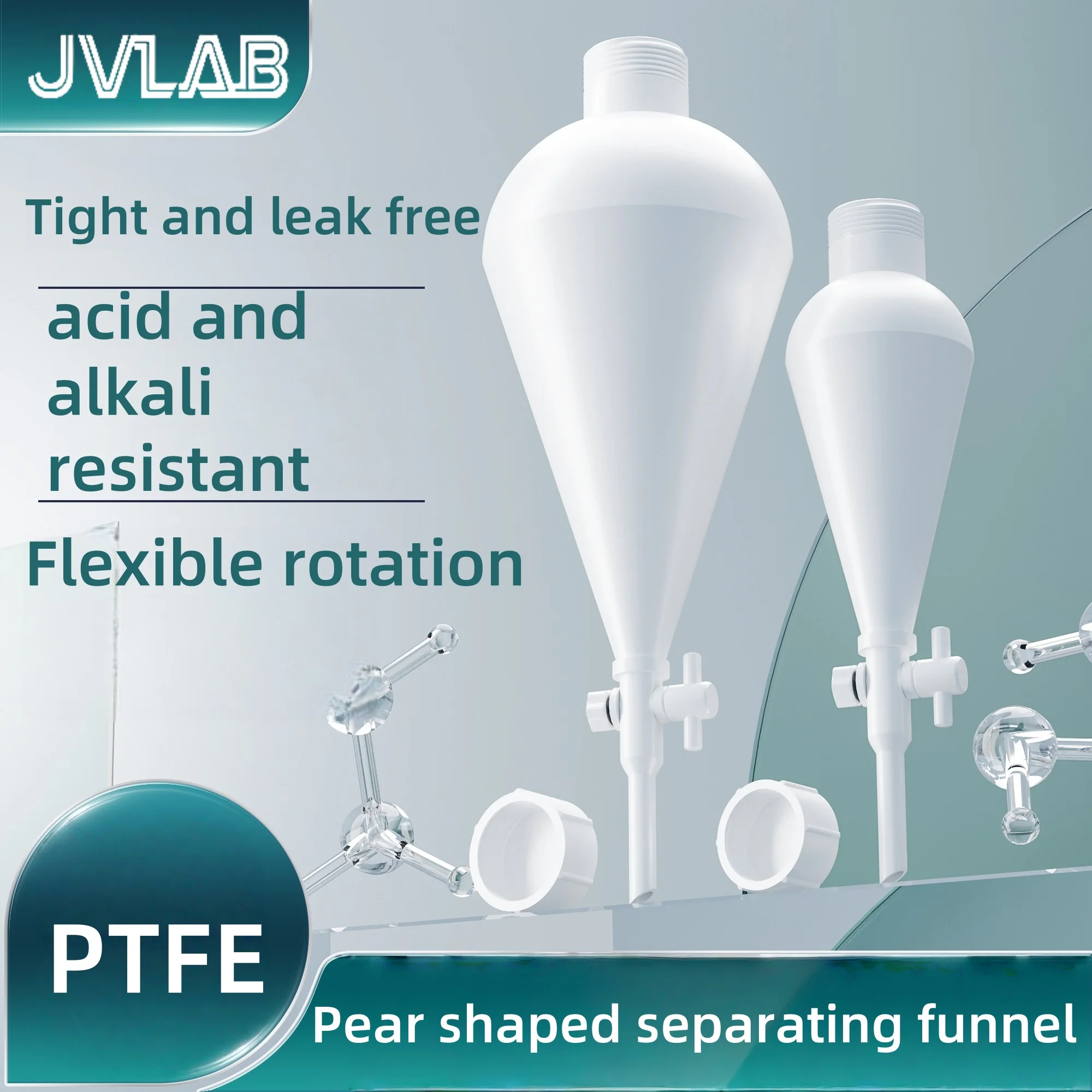 

​PTFE Pear Shaped Separatory Funnel Screw Cap Fully PTFE Extreme Acid Alkali Resistance 125/250/500ml Harsh Chemical JVLAB​​