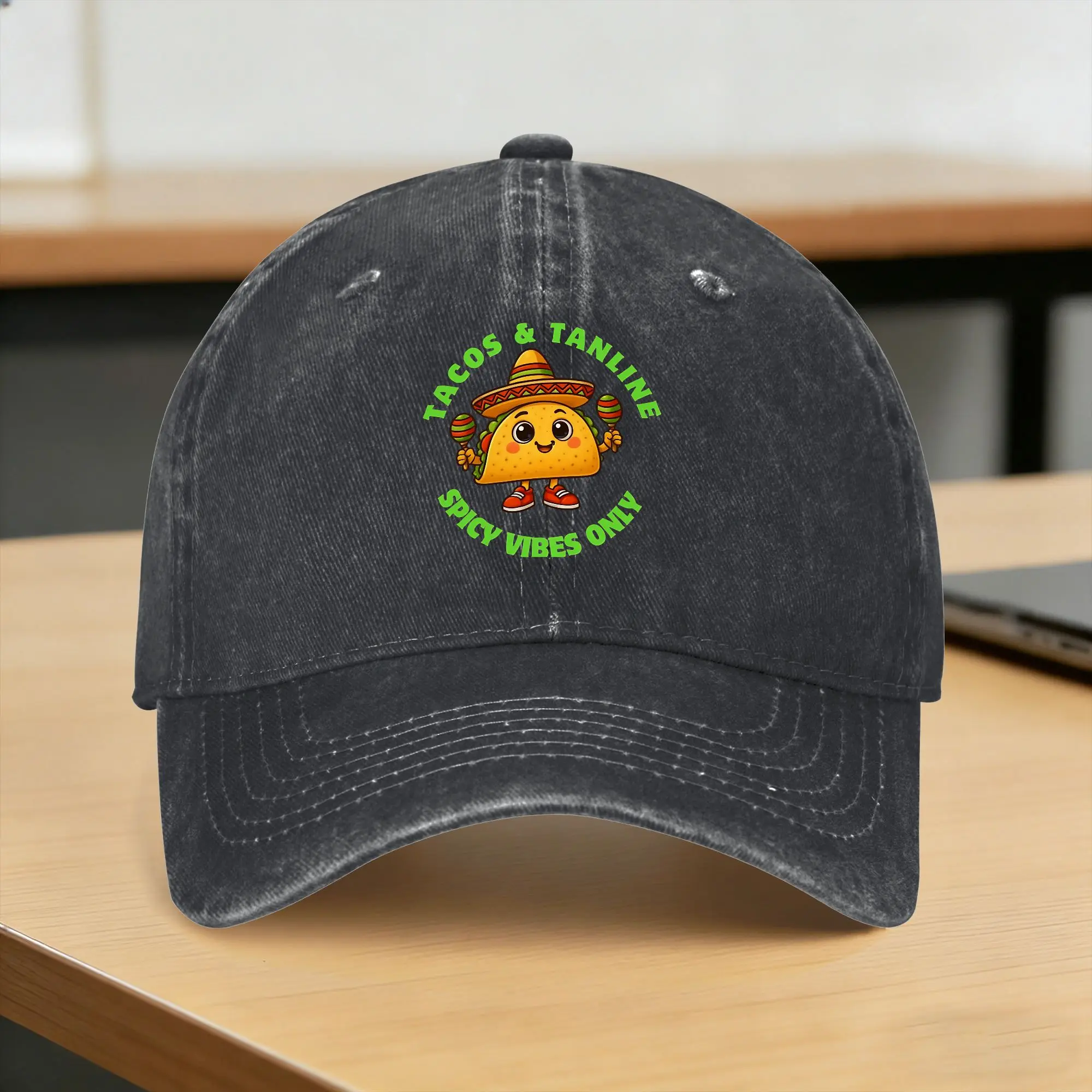 Casquette de baseball 'Tacos et Tequila Spicy Vibes Only Sun' style streetwear pour hommes et femmes, casquette trucker délavée, casquette de baseball pour activités de plein air et de gym, cadeau