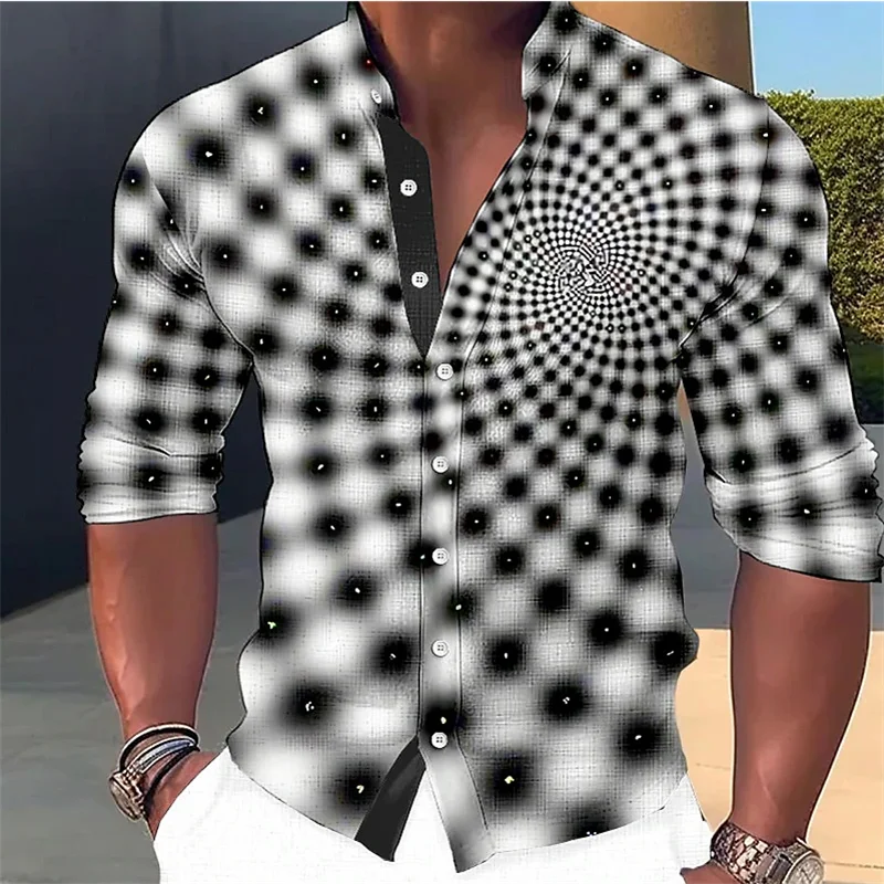 Heren Shirt Optische Illusie Grafische Opstaande Kraag Lange Mouw Print Kleding Mode Street Designer Casual Tops