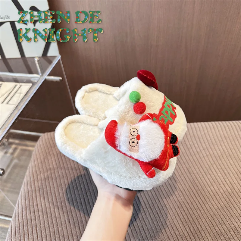 

2025 Latest Fashion Kids Slippers - Cartoon Plush Christmas Doll Furry Soft Bottom Autumn Winter Toddler Slippers