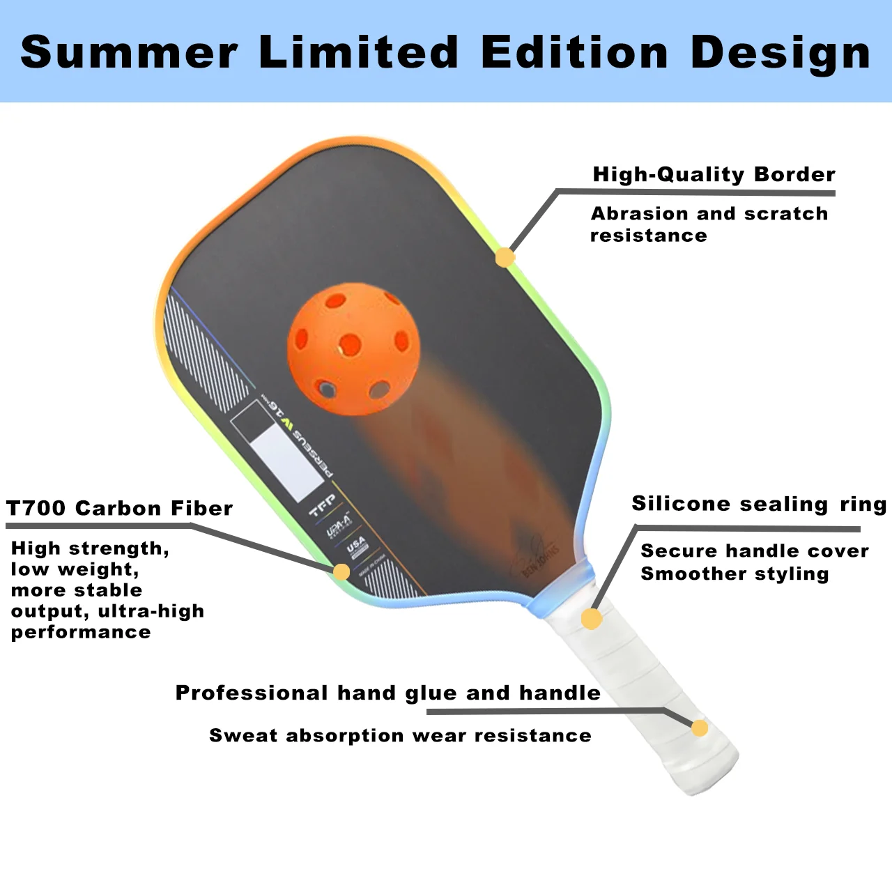 Summer Daze PER-Pro IV Pickleball Paddles Player Edition Gen 4 Propulsion Core 16mm ألياف الكربون TFP T700