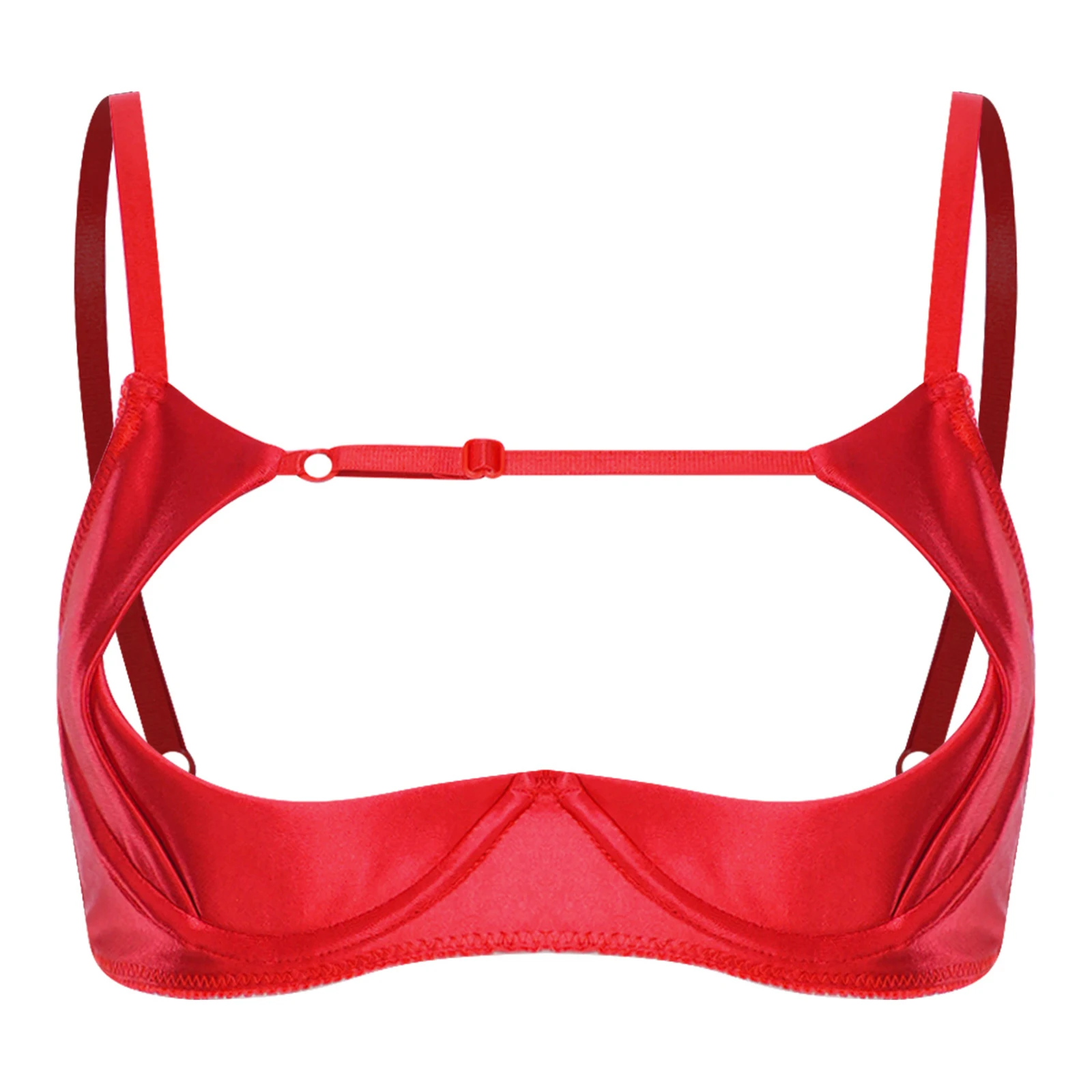 Women Sexy Open Cups Satin Bra Push-up Underwire Expose Nipple Balconette Chest Brace Couple Game Nightclub Lingerie Nightwear