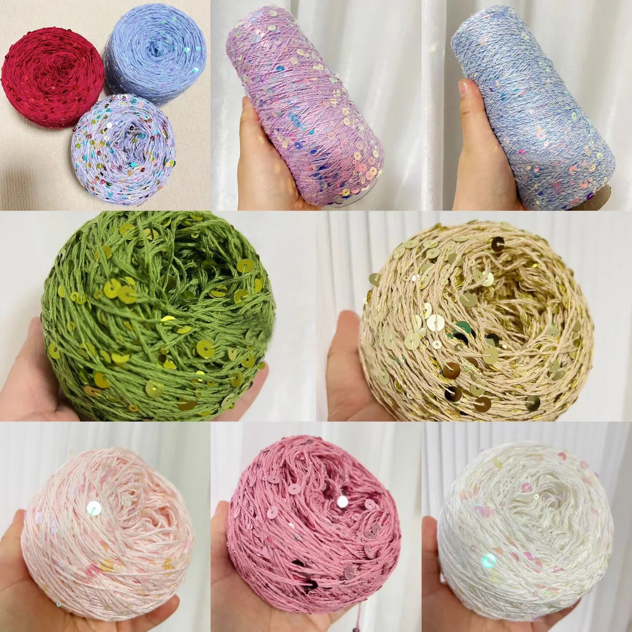 50G/palla * 2 palline = 100 grammi di cotone paillettes filato 6mm + 3mm paillettes filato per maglieria a mano filo di lusso Glitter corda morbida