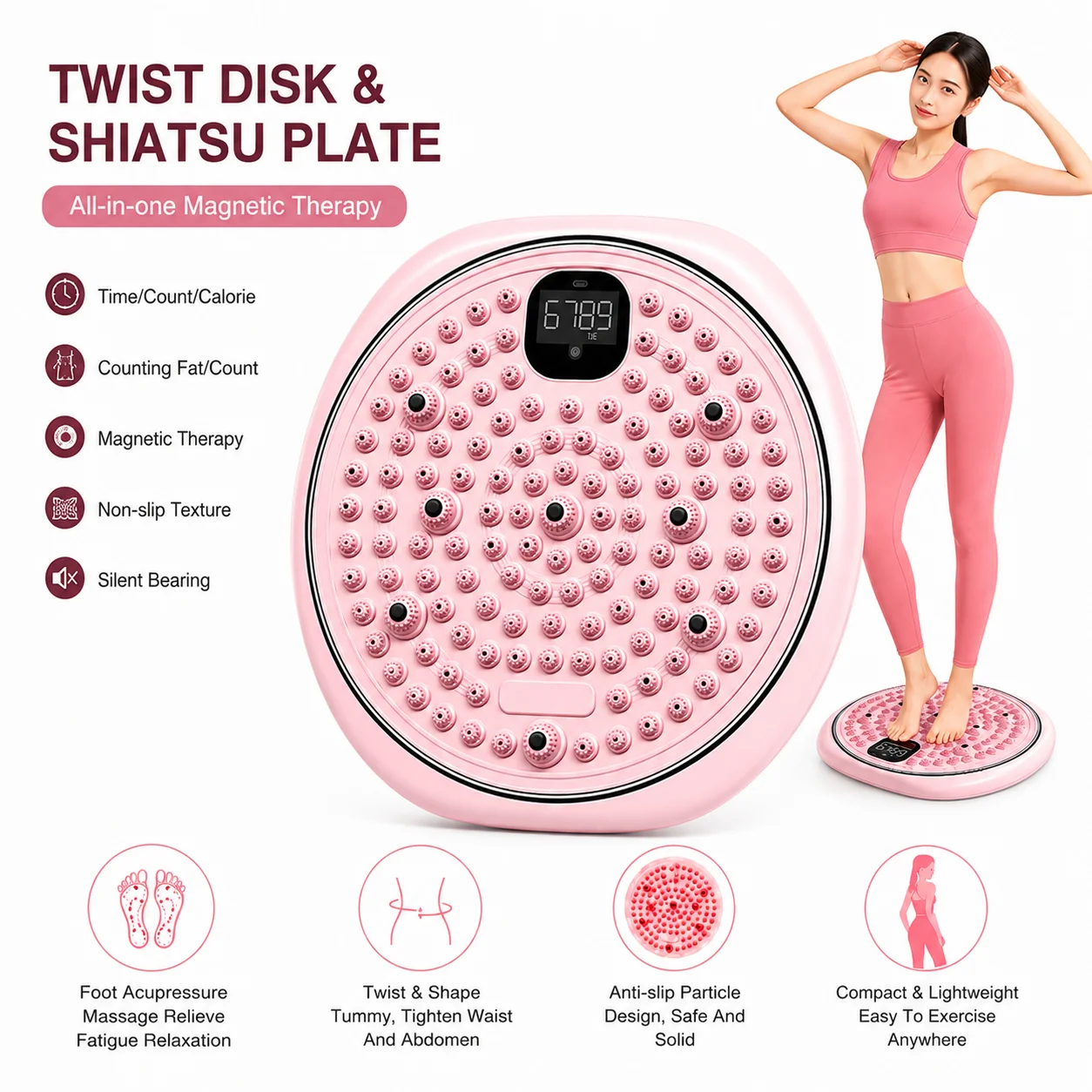 Waist Twisting Disc with Digital Display Foot Massage Acupressure Twist Board Magnetic Fitness Exercise Trainer for Home Workout