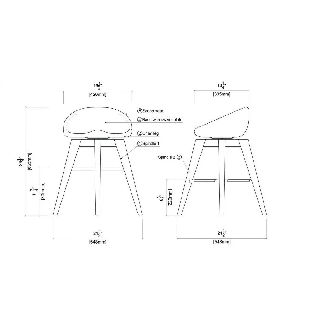 Contemporary Backless Swivel Stool Solid Hardwood Counter Bar Height 360 Degree Swivel Plate Metal Kickplate Dining Kitchen