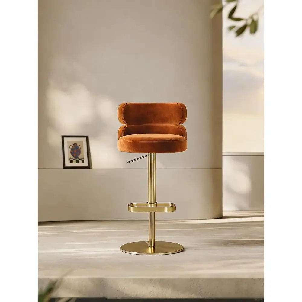 

Регулируемый барный стул из велюра с золотым основанием для кухни и столовой (оранжевый)