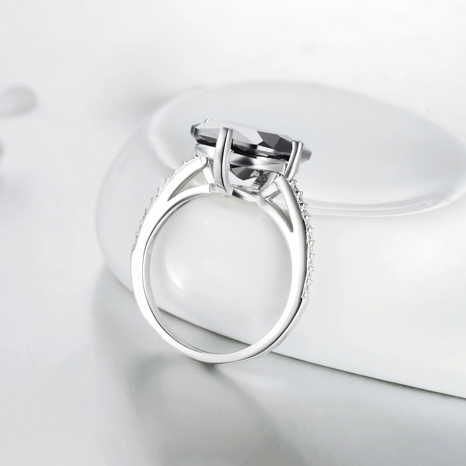 Modian High Quality Solid 925 Sterling Silver Ring For Women Fashion Black Crystal Luxury Party Jewelry Finger Silver Rings Anel