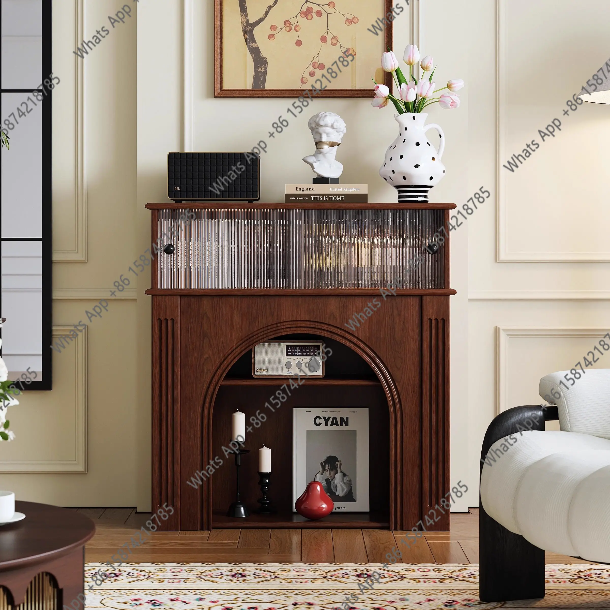 French cream wind fireplace decorative cabinet living room household small apartment modern simple fireplace cabinet