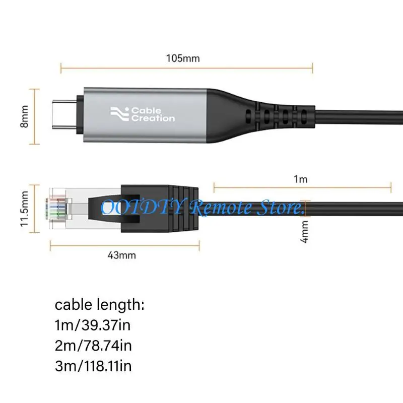  1000Mbps Gigabit Ethernet Type C to RJ45 Cable for Fast Speed Stable Corded Connection Plugs Play Design