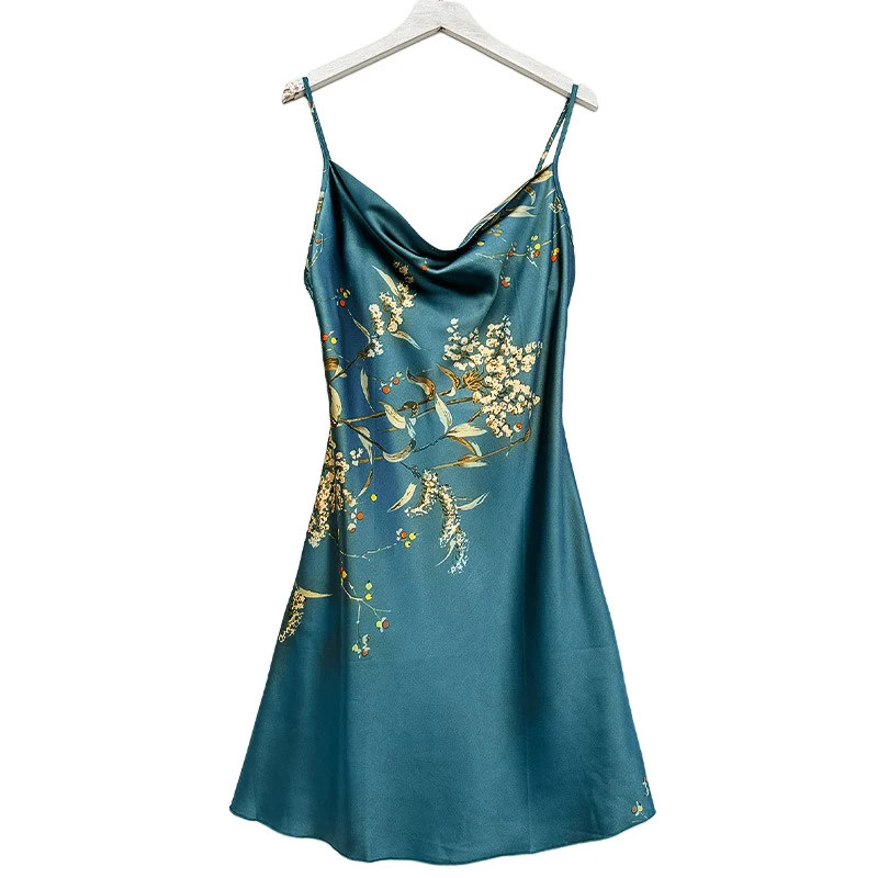 Floral Pattern Nightdress Sexy V Neck Sleep Dress Womens Spaghetti Strap Dress Soft Comfortable Nightwear Bedroom