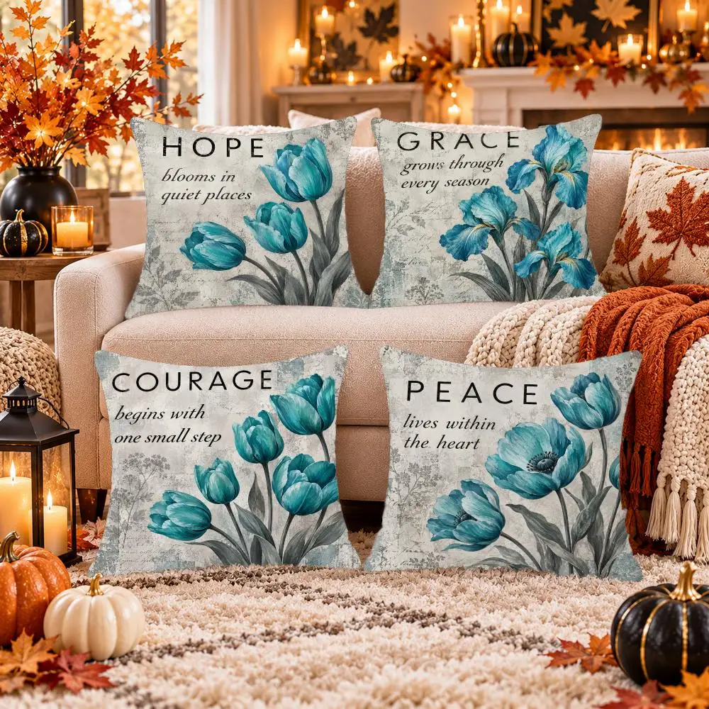 Turquoise Tulip Affirmations Cushion Cover Soft Plush Cushion Case Throw Pillowcase Cozy Home Sofa Bed Living Room Decor