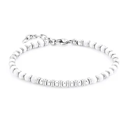 Runda Men's Natural Stone Bracelet White Turquoise with Stainless Steel Adjustable Size 22cm Handmade Beaded Bracelet for Men