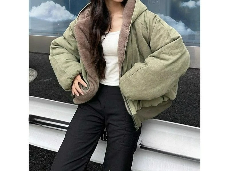 Cotton Padded Women's Winter Warm and Thick Cotton Jacket with Hooded Zipper Cardigan Design Sense Jacket