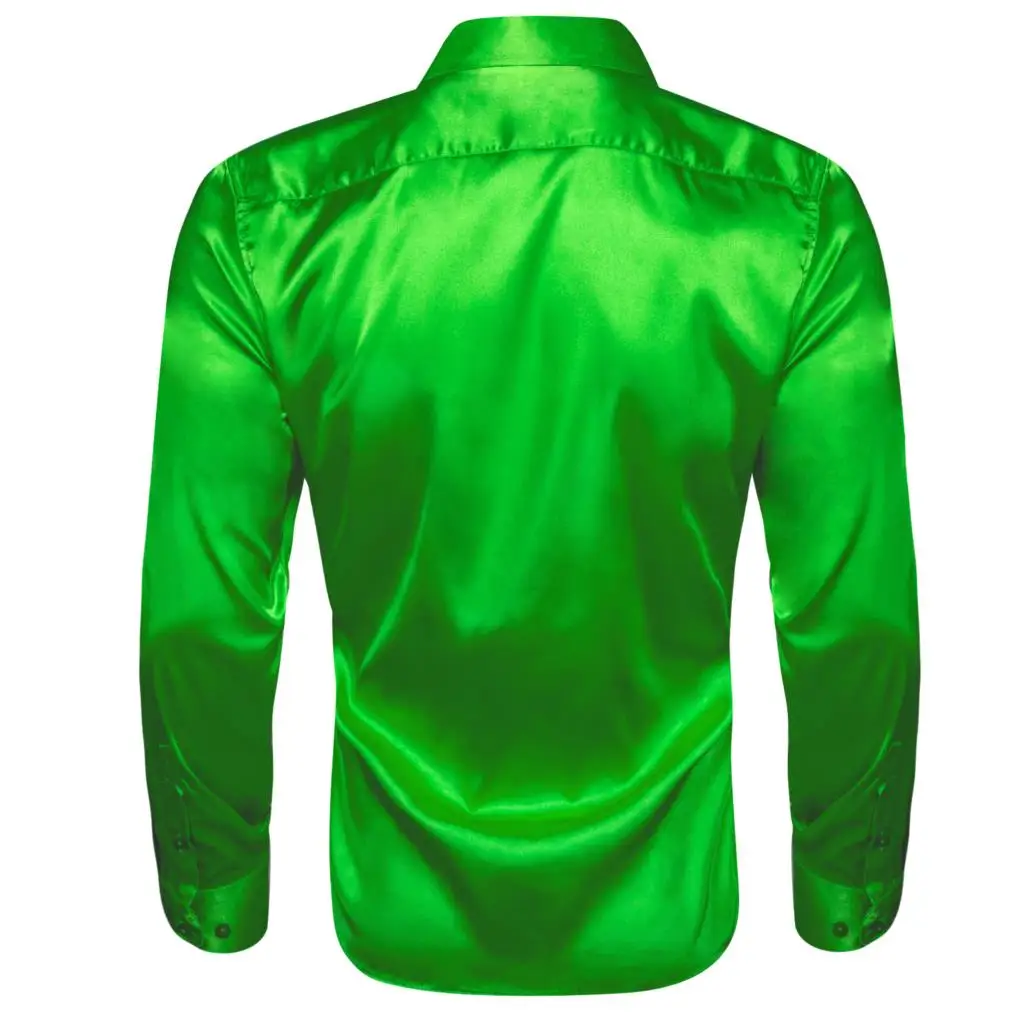 Luxury Men\'s Shirts Long Sleeve Solid Satin Silk Green Business Daily Bloues Regular Slim Fit Turn Down Collar Tops Barry Wang